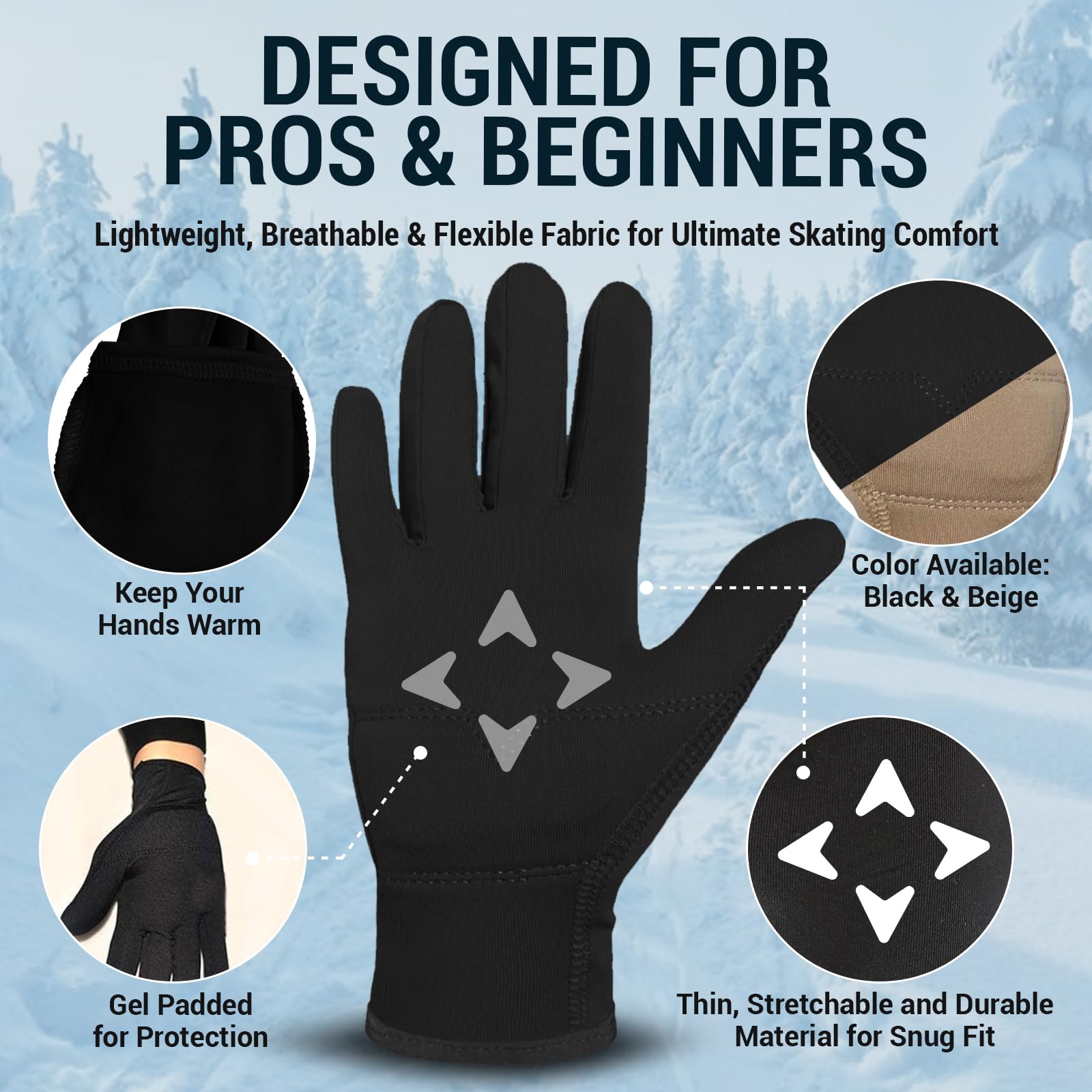 Kami-So Patinaje artístico sobre hielo guantes de competición y práctica con Gel Muñeca Protección - negro -
