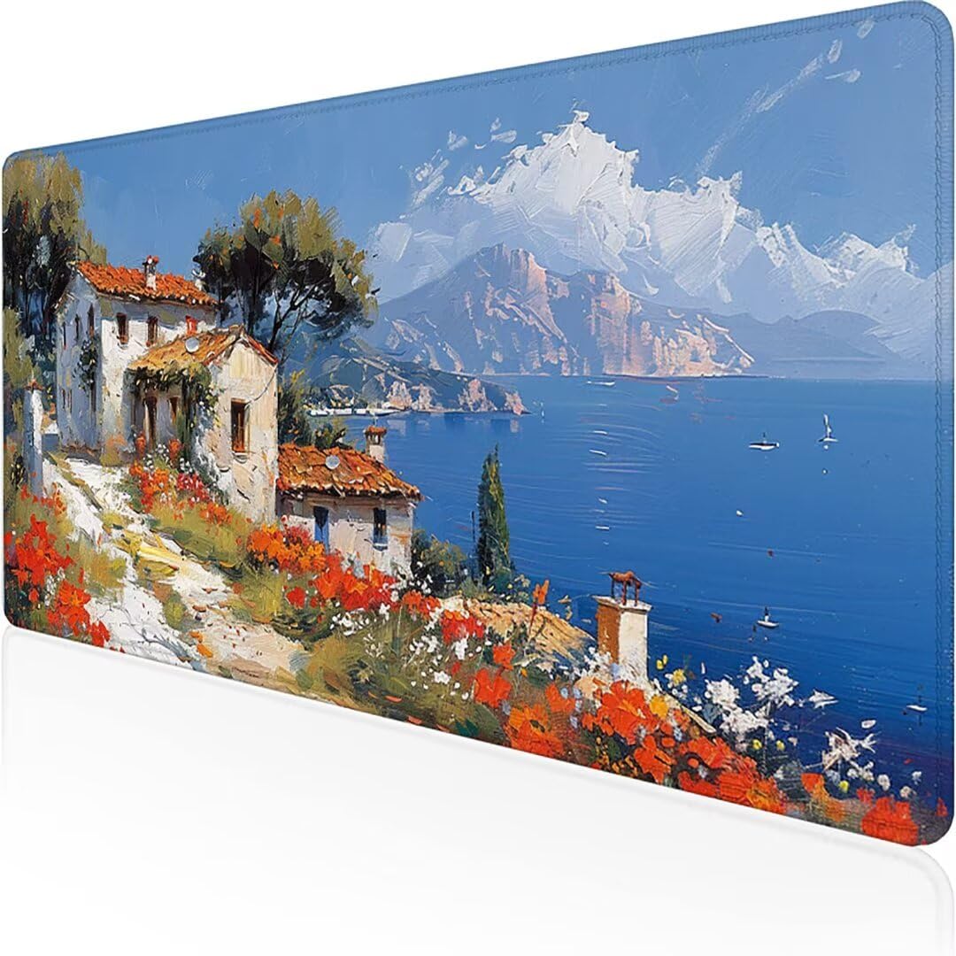 Tappetino rettangolare esteso 1200 x 600 x 3mm per mouse da gioco, Base in Gomma Antiscivolo, idrorente, resistente con cuciture anti-sfilacciamento Bianco Piccola Città