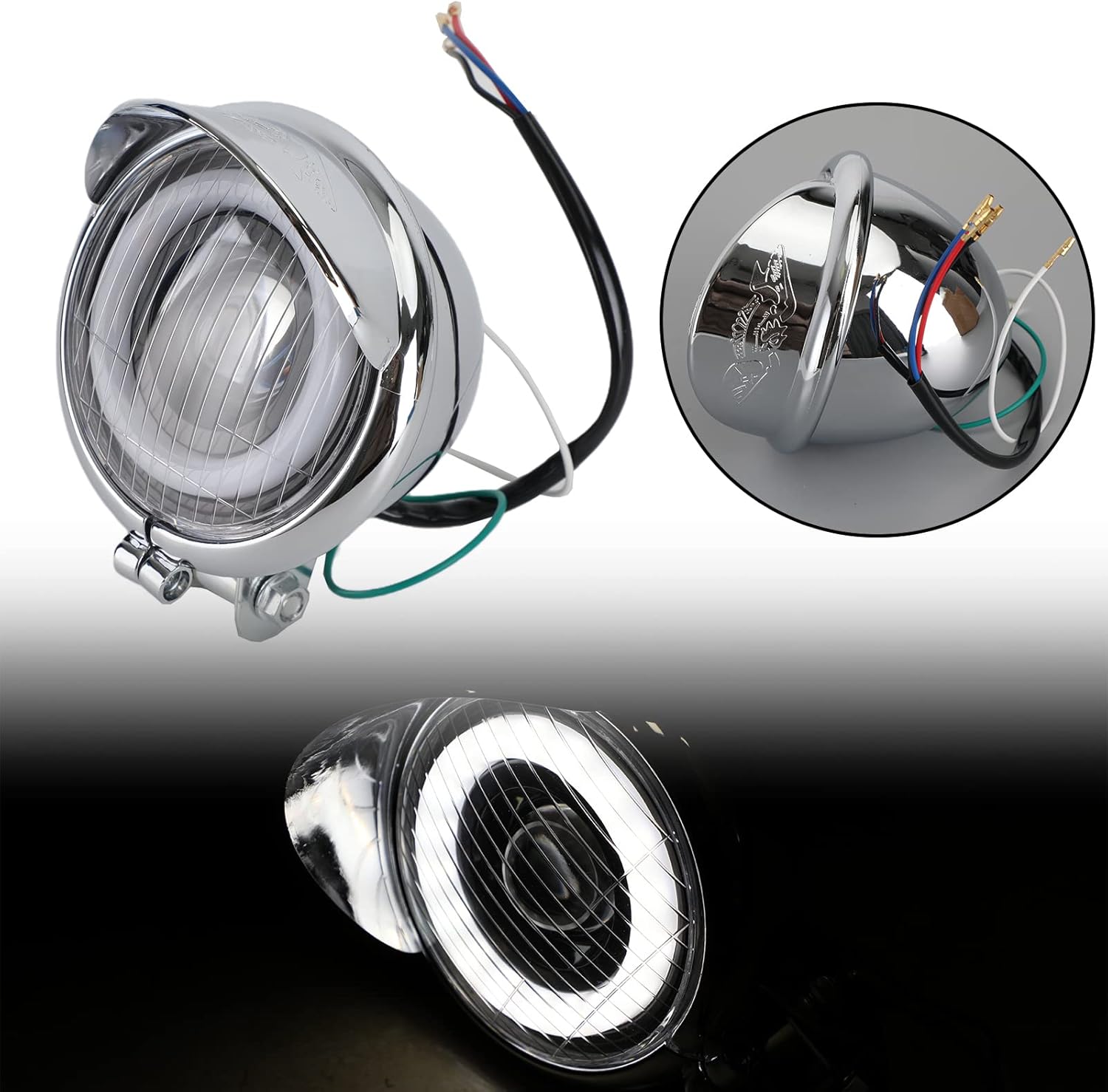 Areyourshop 5" Universal Headlight Motorcycle Bike Chrome Headlight Spot Fog Lamp Bulb for Harley for Honda for Yamaha for Kawasaki for Suzuki