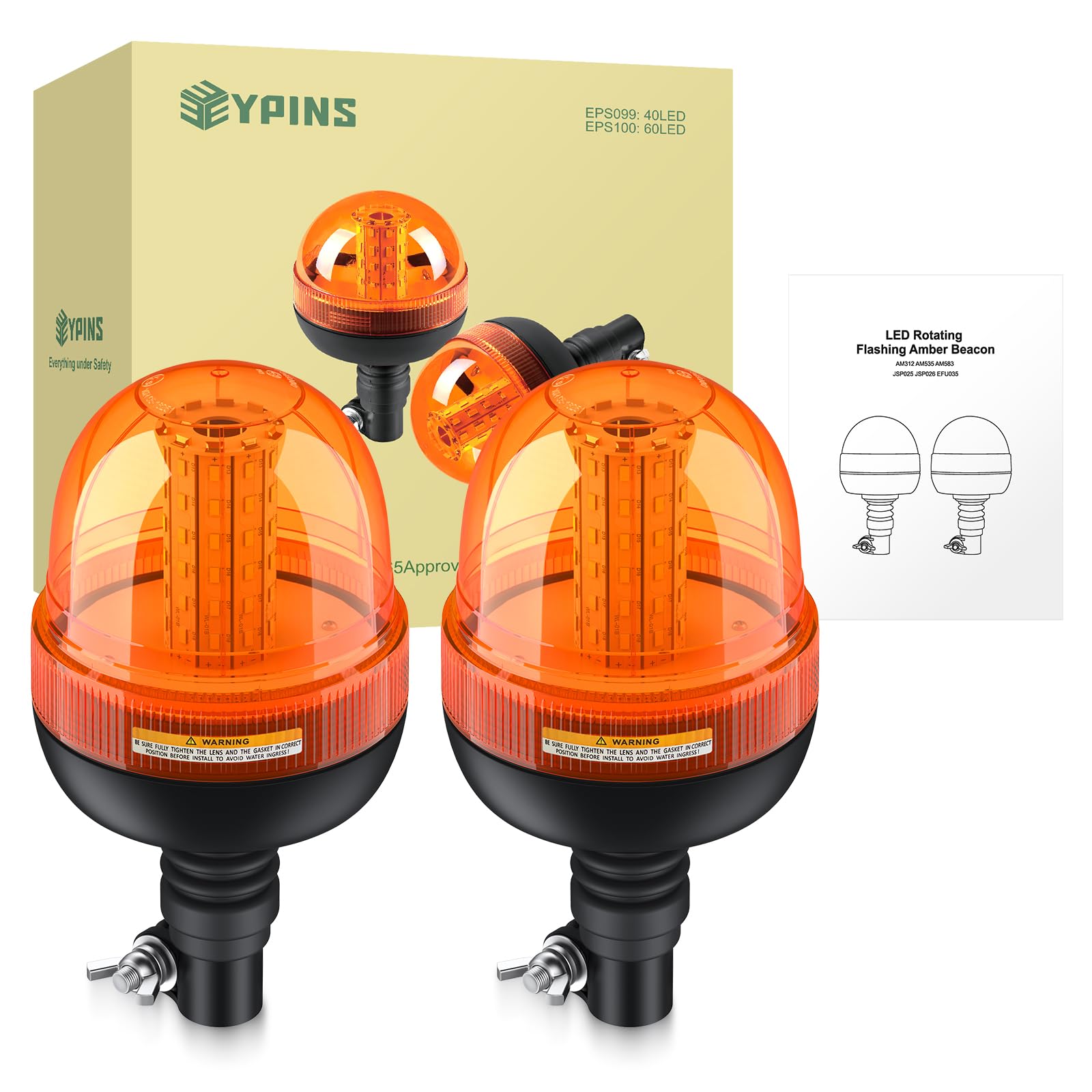 EYPINS 2x Rundumleuchte 60LED, 12V/24V Warnleuchte mit 3 Blitzmodi Rundumkennleuchte Bernstein, Blitz-Kennleuchte flexibler Aufsteckfuß für alle 12V/24V Auto, Truck, KFZ, LKW, Traktor, Bagger| R10 E9