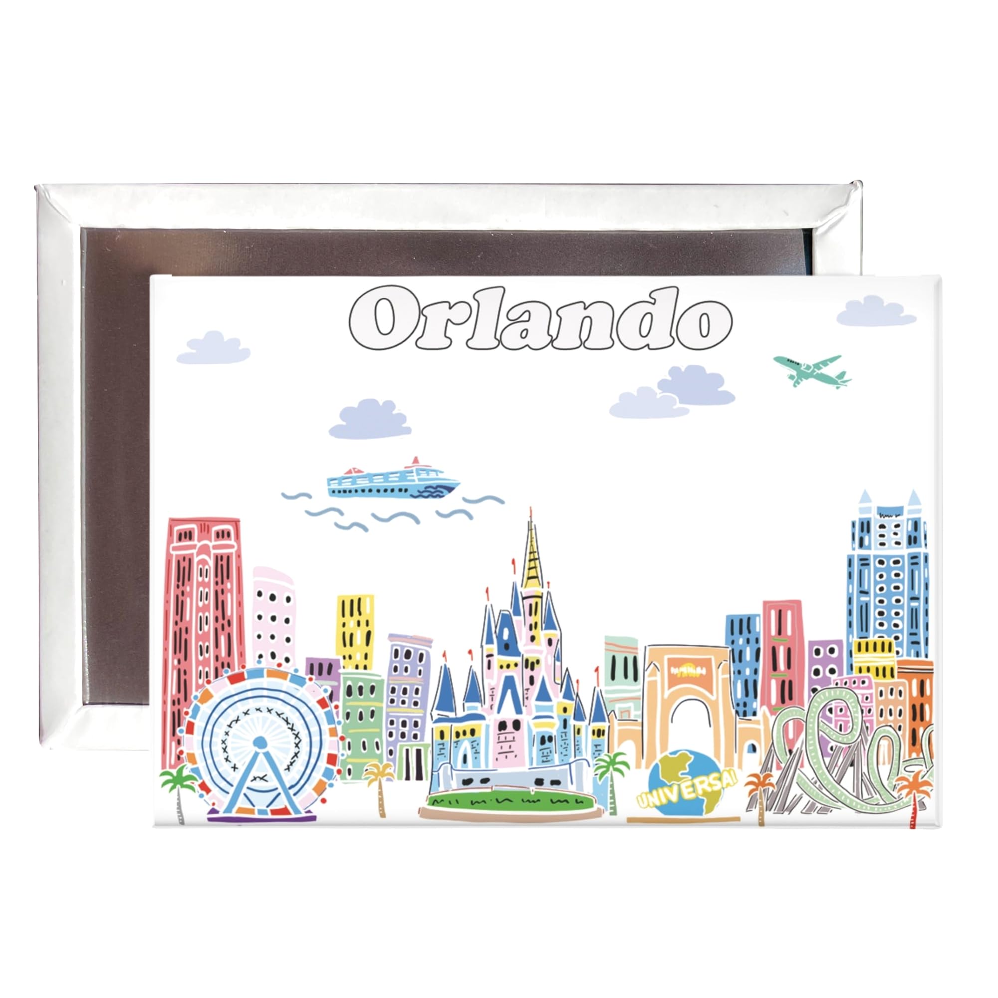 City Themed Artwork Magnet Collection by Beary Blu - Designed in The USA, Collectible Souvenirs Gifts 2.5" x 3.5" (Orlando)