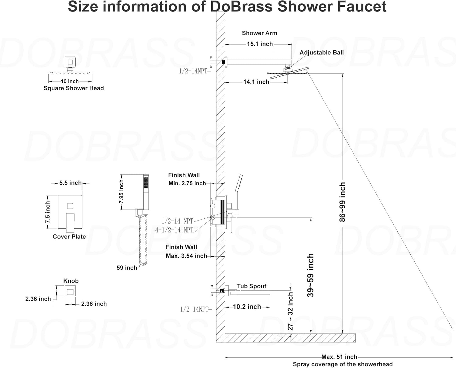 Prоduсt Dеаl DoBrass Tub Shower Faucet Set Complete with Anti-Scald Valve, Rainfall Shower System with 10-inch Shower head, Handheld Shower and Tub Spout, Wall Mounted, Polished Chrome 50% оƒƒ Dіѕсоunt DoBrass Tub Shower Faucet Set Complete with Anti-Scald Valve, Rainfall Shower System with 10-inch Shower head, Handheld Shower and Tub Spout, Wall Mounted, Polished Chrome