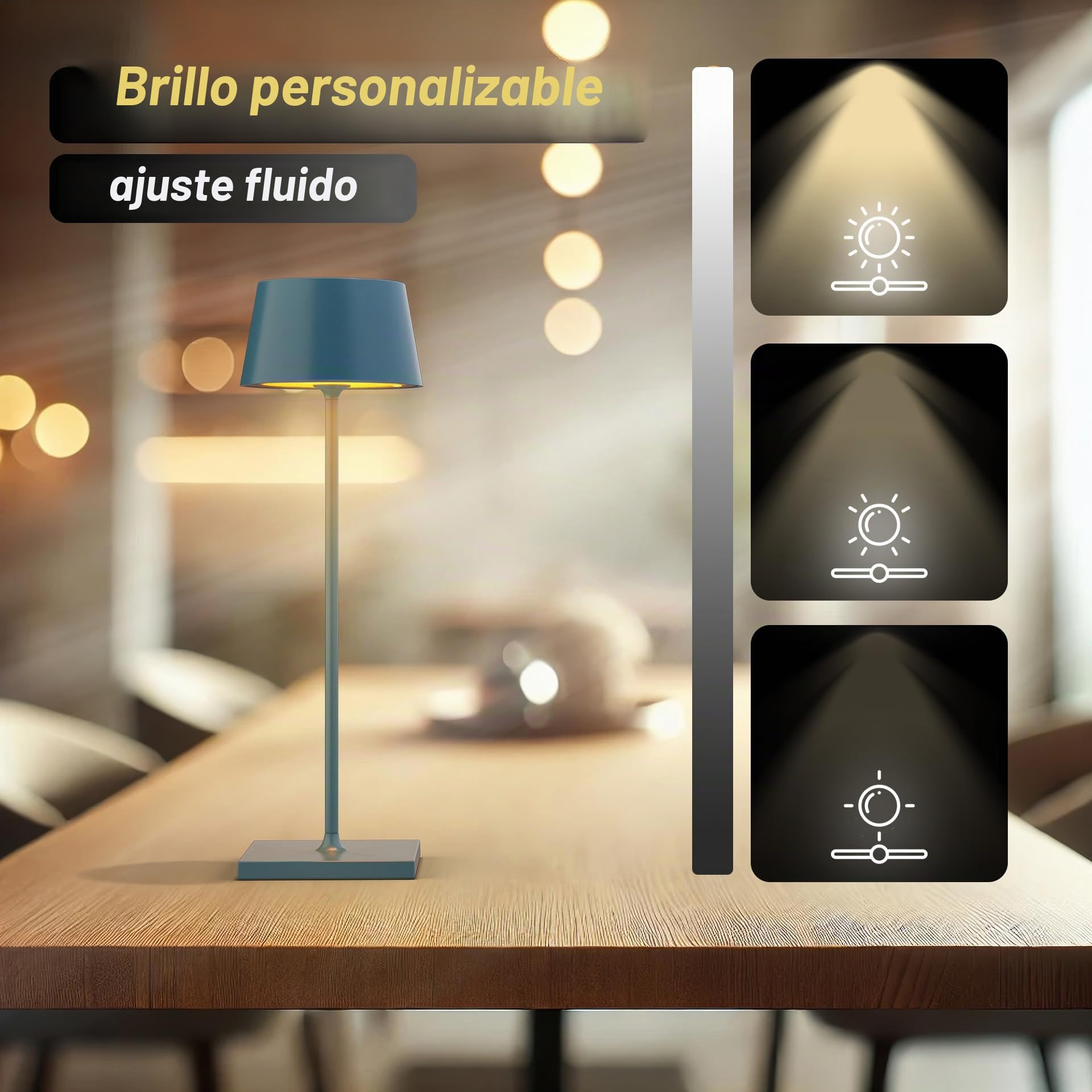 Palmina 842,lampara de mesa 4400mah,Protección IP54 lampara mesa led recargable,lamparas sin cables Para Uso Interior/Exterior Apta Para Cena,Lectura,Dormitorio,Jardín Y Mucho Más/Azul