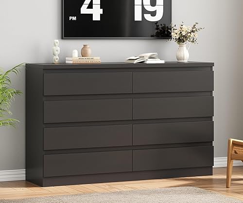 Modern Black 8 Drawer Dresser for Bedroom, 15.3" D x