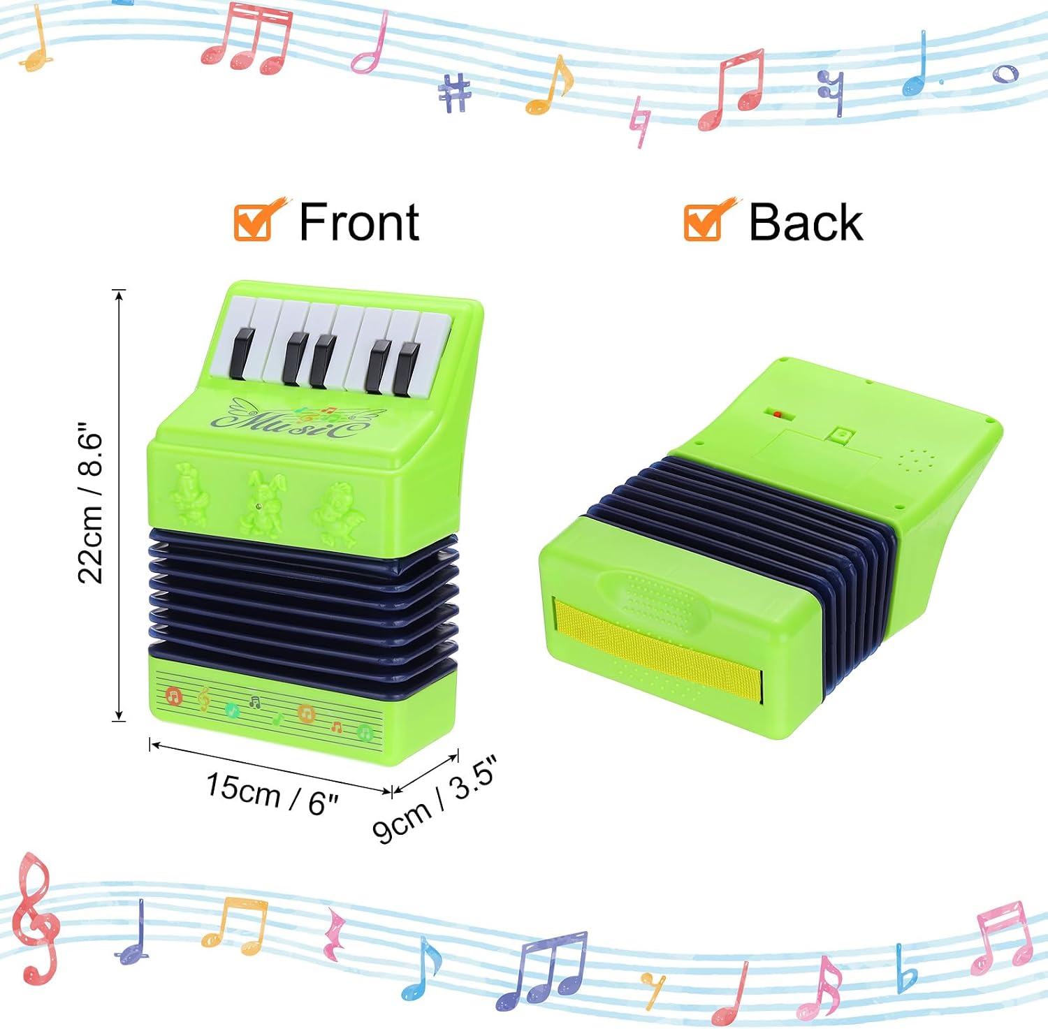 MECCANIXITY Accordion 13 Keys Piano Accordion Mini Musical Instrument Gifts for Adults Beginners Educational, Green