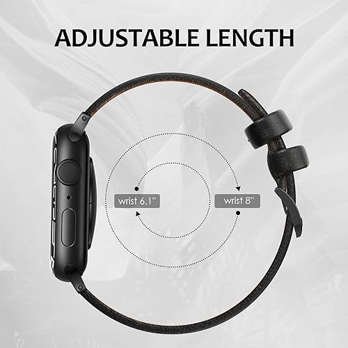 Vista 100 de Correa de cuero compatible con correas de Apple Watch de 1.811 in, 1.772 in, 1.732 in, 1.654 in (Serie 1/2/3) para hombres y mujeres, correa de Azul