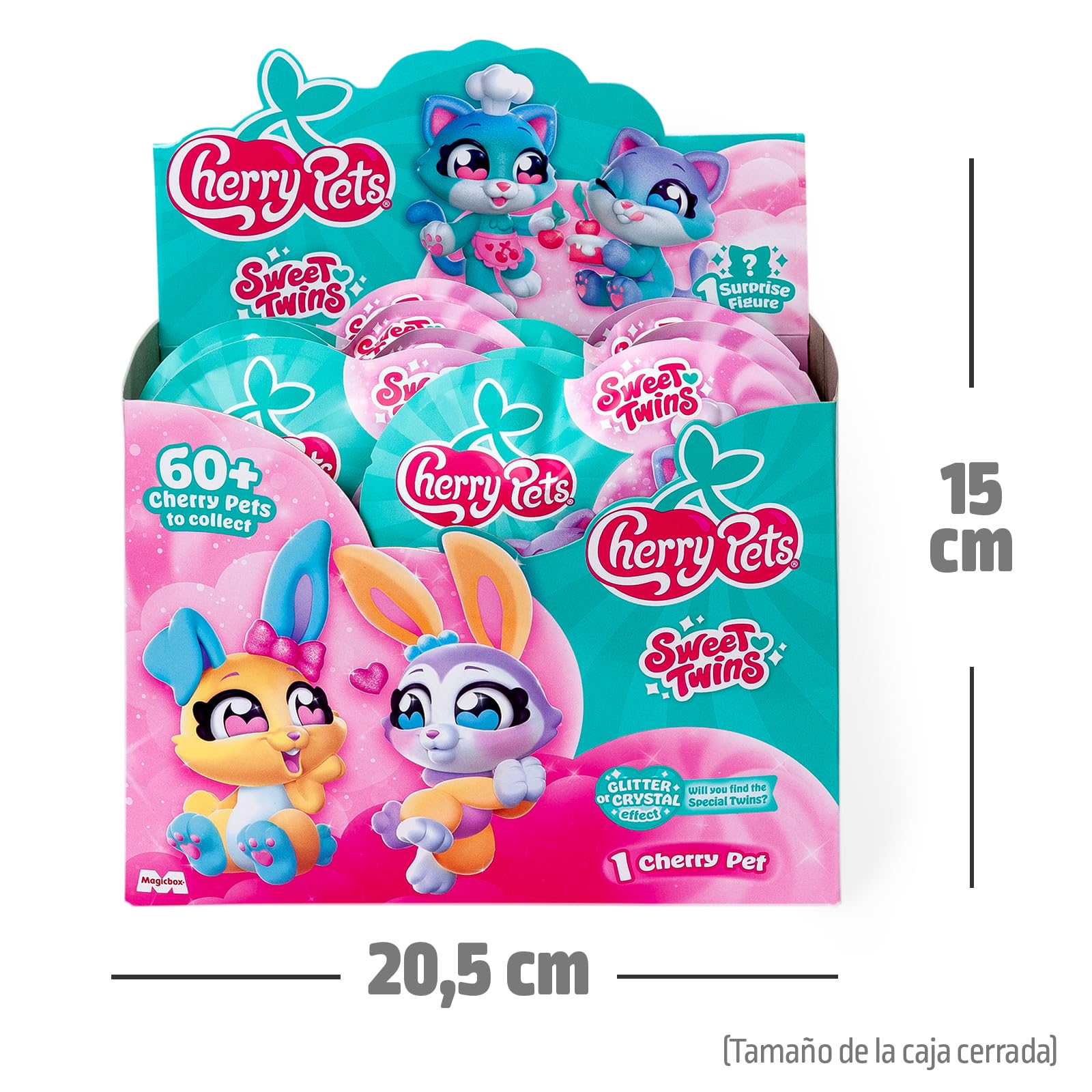 Sweet Twins Series – One Pack. Caja con 24 Sobres con Figuras coleccionables. Cada sobre Incluye 1 Figura Coleccionable Cherry Pet Sorpresa y 1 Checklist