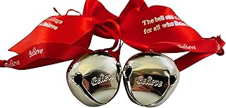 Believe Bell Ornament for Christmas Tree on Ribbon with Bag, Set of 2