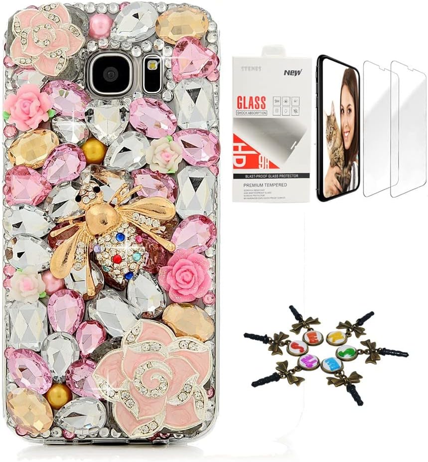 STENES Galaxy S10 Case - STYLISH - 3D Handmade Sparkle Series Rainbow Butterfly Pearl Pendant Flowers Design Cover Compatible with Samsung Galaxy S10 6.1 Inch with Screen Protector 2 Pack - Colorful