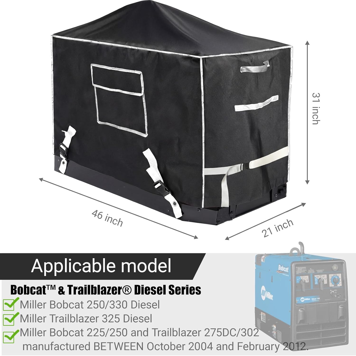 Heavy-Duty Welder Generator Cover with Upgraded Exhaust Pipe Protector - Fits for Miller Bobcat 250/260 Diesel, 225/250 Gasoline & Trailblazer 325/330 Diesel Models, All-Weather Protection