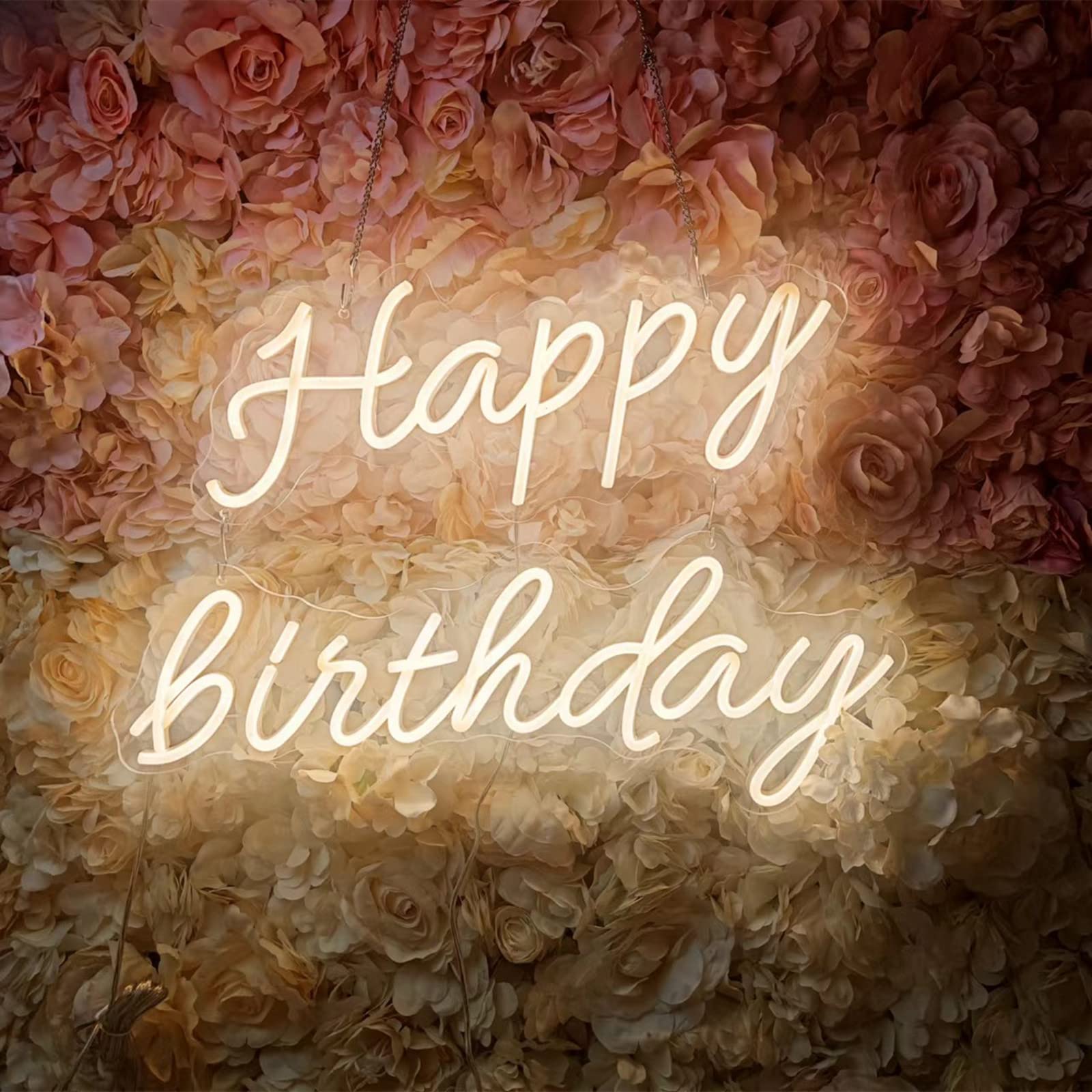 Photo 1 of *MISSING POWER BOX* Neon Sign Happy Birthday Light for Wall Decor for Birthday Party Hook Link Reuseable LED light (Warm White)