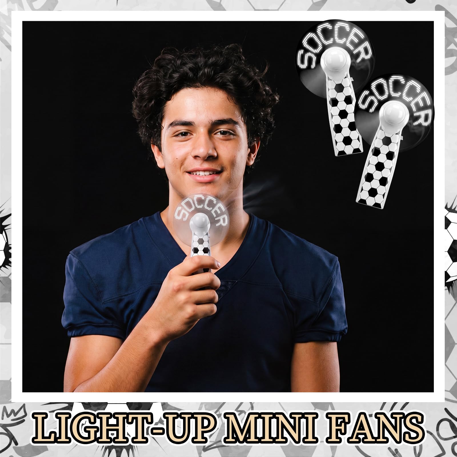 Zhengmy Mini ventiladores de fútbol con LED portátiles de mano a granel, regalos de equipo de fiesta de fútbol, pequeño ventilador alimentado por batería con cordón para refrigeración deportiva al