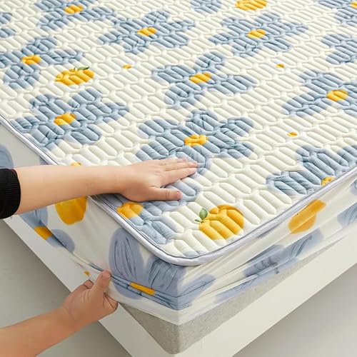 Miniatura 3 de Protector de colchón, sábana bajera acolchada, transpirable, de látex, grueso, de fácil cuidado, tamaño Queen, King, con bolsillo profundo de hasta