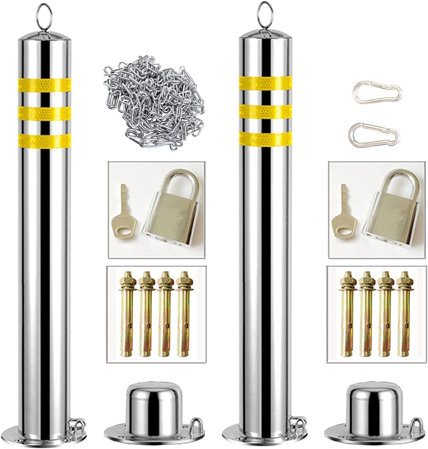 GTHTUHFD Parking Guardrails Parking Barrier Security Bollards For Driveway Steel 2 Parking Cones And 5M Chain Strong Durable Bollard Post For Commercial Or Private Use,76X800