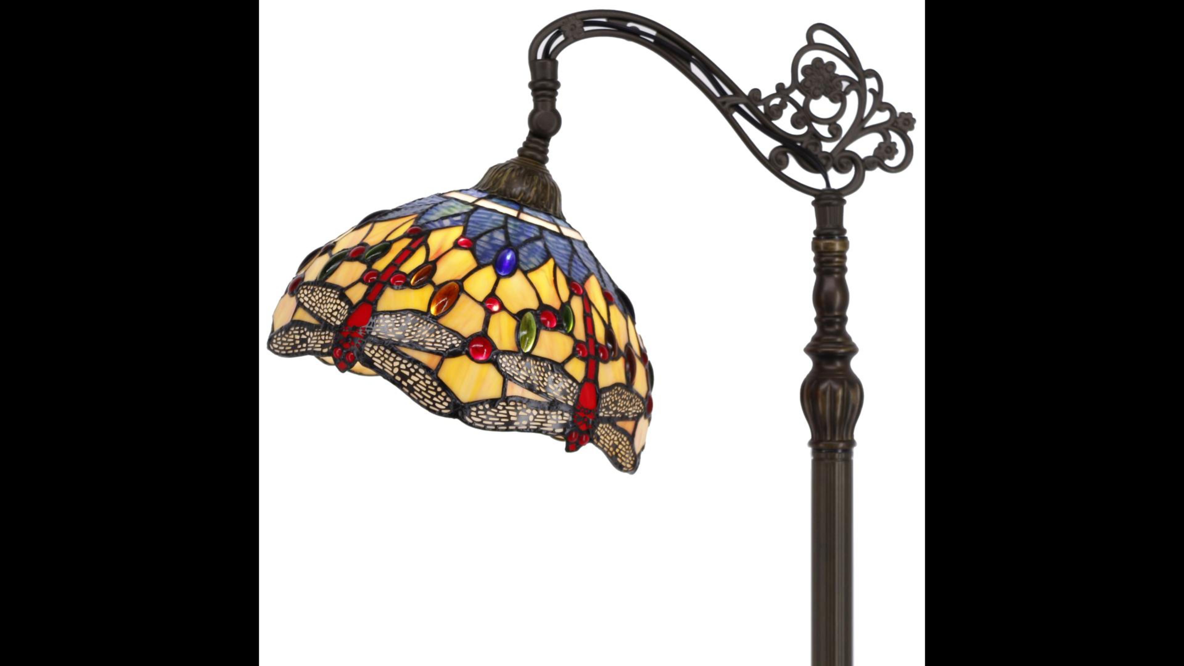 WERFACTORY Tiffany Floor Lamp Orange Blue Stained Glass Dragonfly