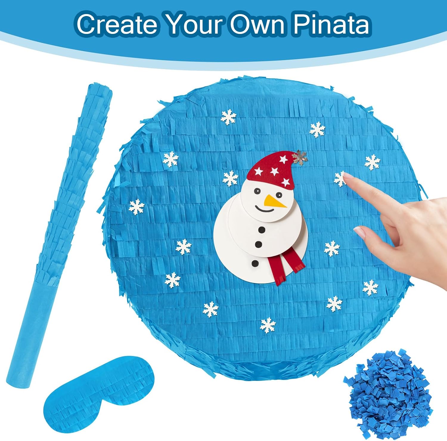 Blue Round Foldable Pinata with Stick Blindfold Confetti DIY Blank Pinata for Boys Kids Birthday Party Supplies Carnivals Halloween Christmas Decorations image 3