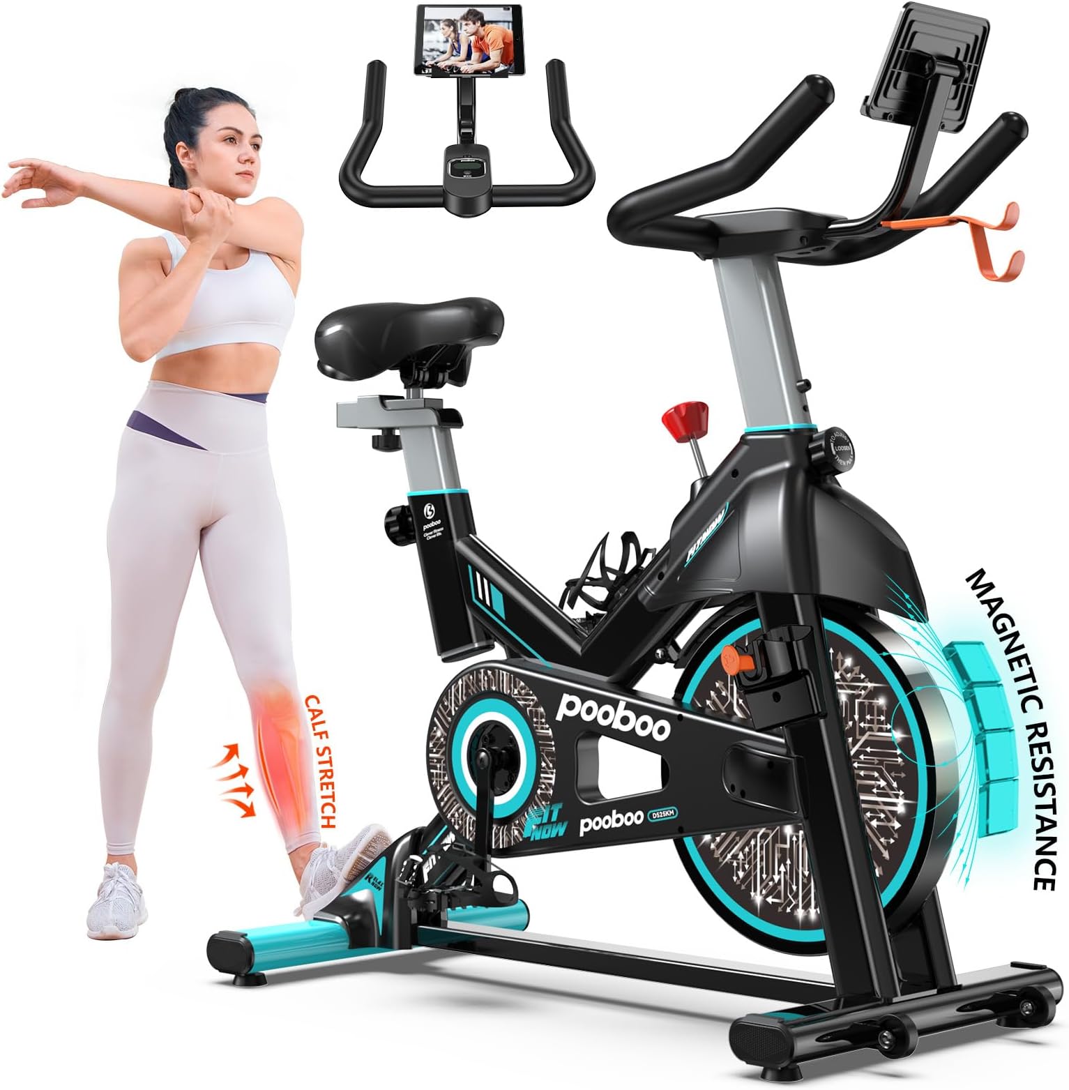 Exercise Bike, Adjustable Magnetic/Brake Pad Resistance Silent Belt Drive, Indoor Cycling Bike for Home Cardio, Fitness Stationary Bike with 350lbs/300lbs Weight Capacity &Upgraded Version Seat