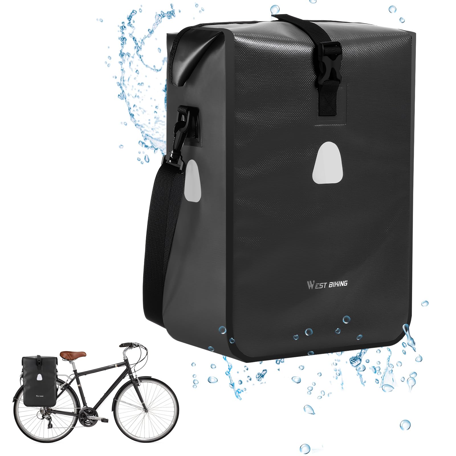 Borsa Bici, Borsa Bici Posteriore, 100% Impermeabile, con tracolla, Borsa per Bicicletta Posteriore Riflettenti, Borsa da Bicicletta per Portapacchi, Borse Laterali Bici 15L, Accessori Bici