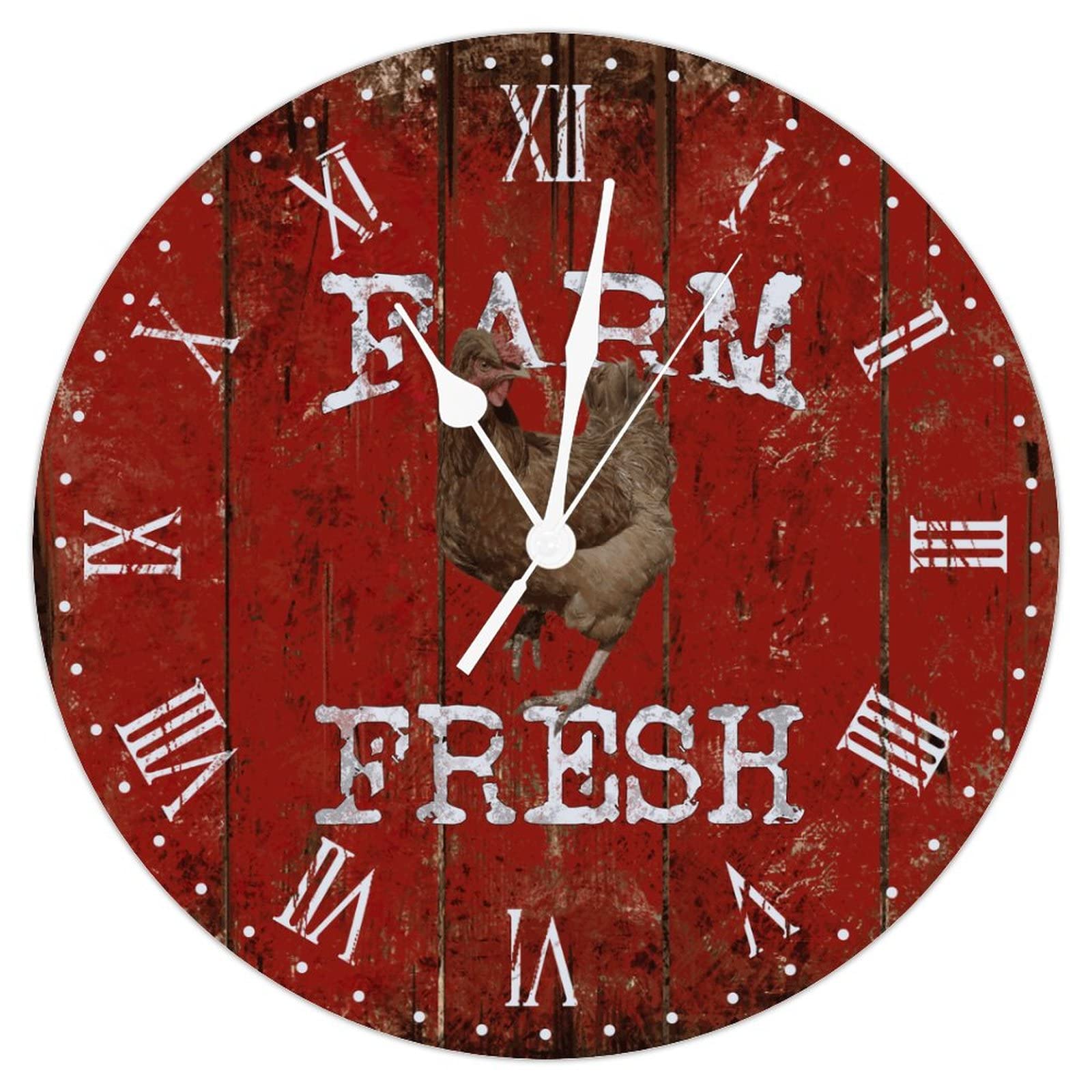 Horloge murale style toscane bois coq bleu fini soigné 38cm