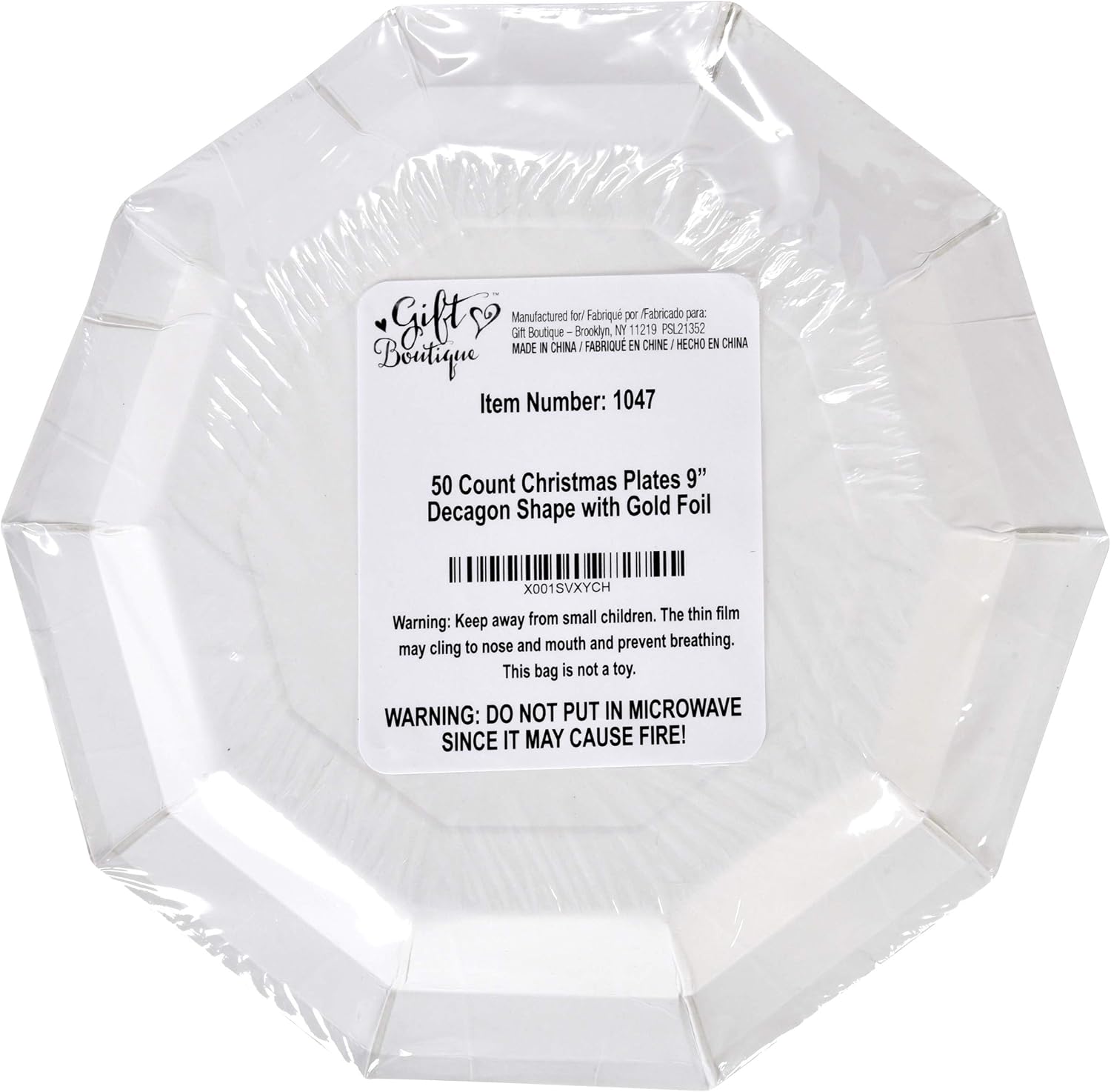Gift Boutique 50 Christmas Plates 9" in Elegant Decagon Shape with Gold Foil Merry Christmas and Tree Design in Red Green and Gold for Disposable Holiday Dinner Paper Party Supplies