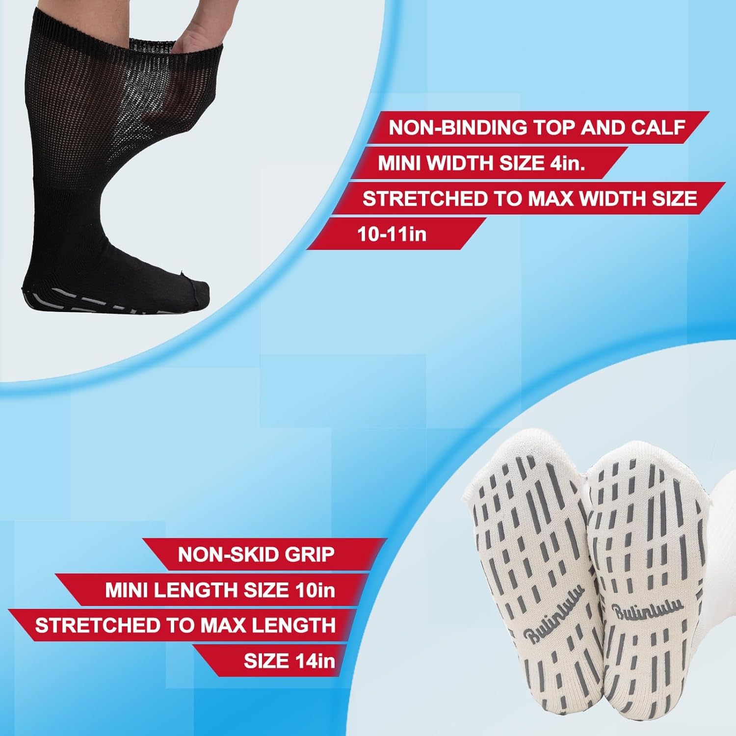 Bulinlulu Extra Width Diabetic Socks Men Women-4 Pairs Wide Edema Sock for Swollen Feet,Non Slip Cast Bariatric Socks 13-15 - Image 4