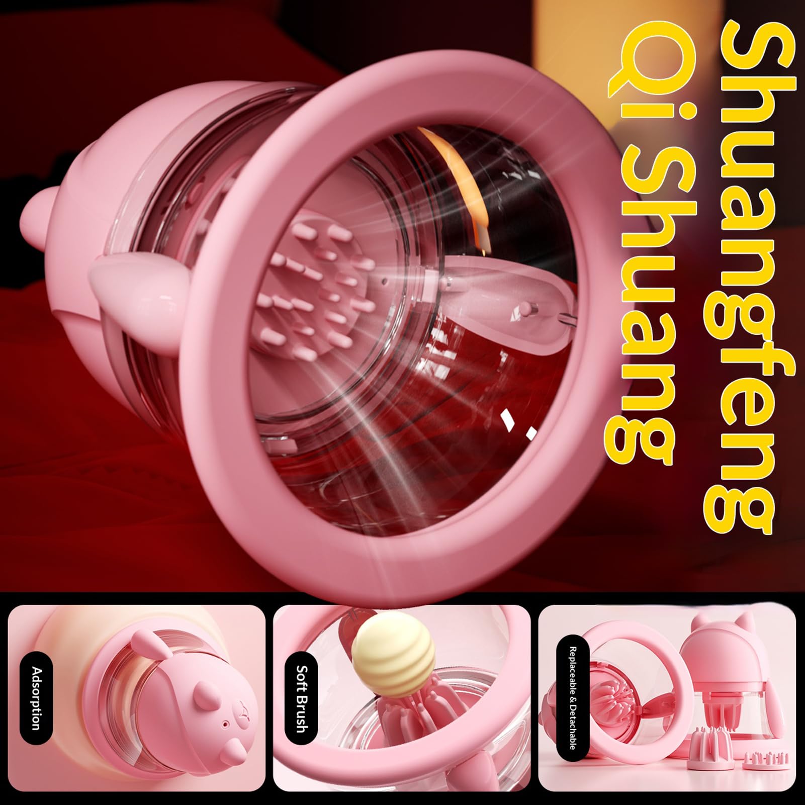 Brustwarzen Stimulator für Sie mit 9 Vibrationsmodi & Wärmefunktion, Nippel Stimulation für Frauen, 2 Austauschbare Massageaufsätze, Bruststimulatoren als Sex Toyset für Woman und Paare