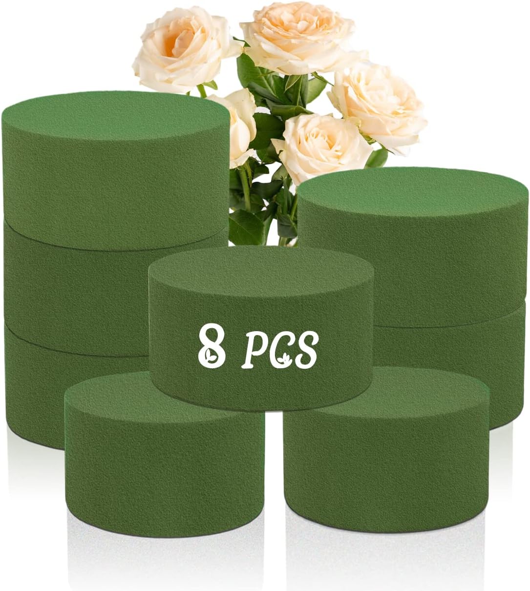 SupKing 8 Pcs Floral Foam Round Artificial Flower Foam Blocks for Flower Arrangements 3.2”x1.6" Dry and Wet Green Plant Foam Florist Foam for Fresh Flowers