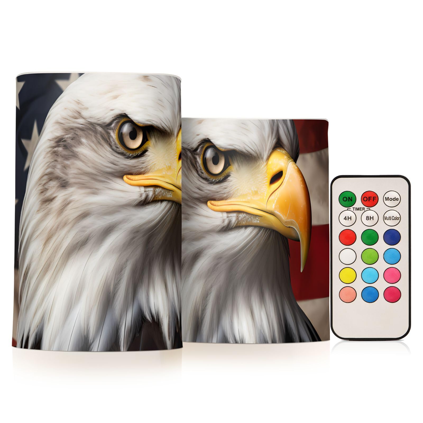 American Flag Steadfast Eagle Flickering Flameless Candles with Remote & Timer Battery Operated LED Candles,for Holiday Decor