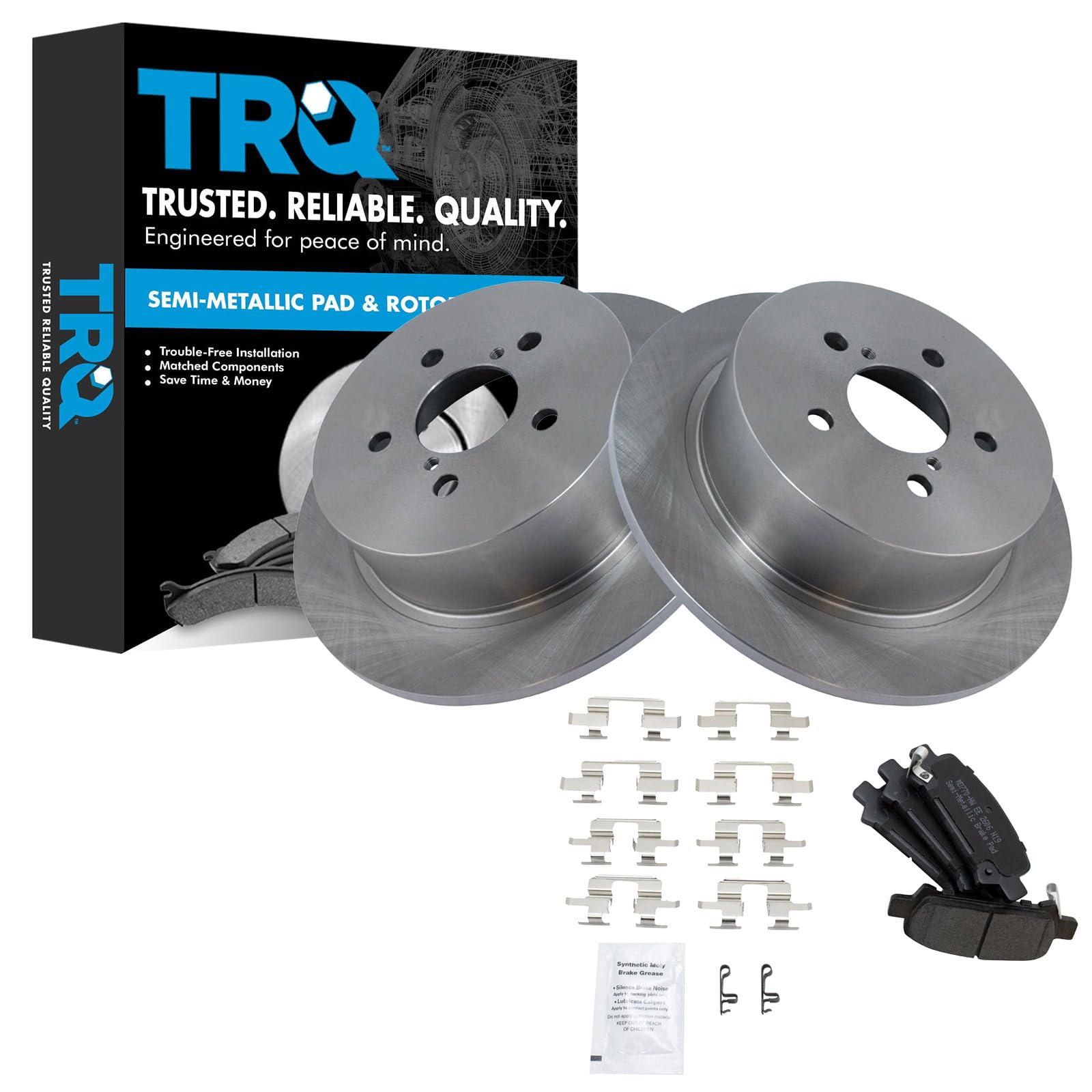TRQ Rear Brake Pad and Rotor Set Semi Metallic Rotors Compatible with 2008-2009 Subaru Legacy