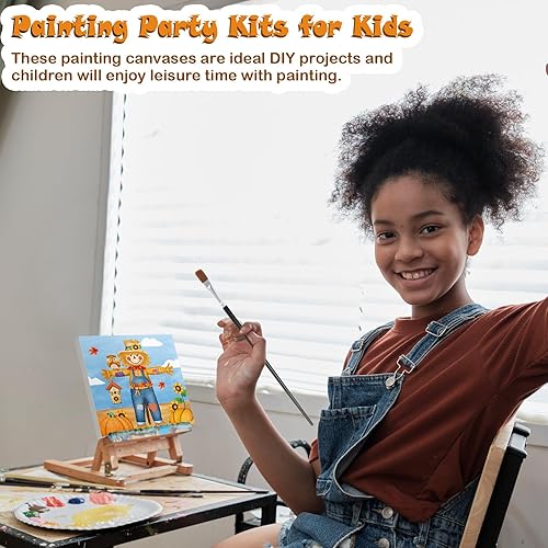 Miniatura 4 de Paquete de 8 lienzos predibujados de animales para pintar, 8 x 8 pulgadas, lienzo preimpreso para niños, lienzo preestirado para principiantes,