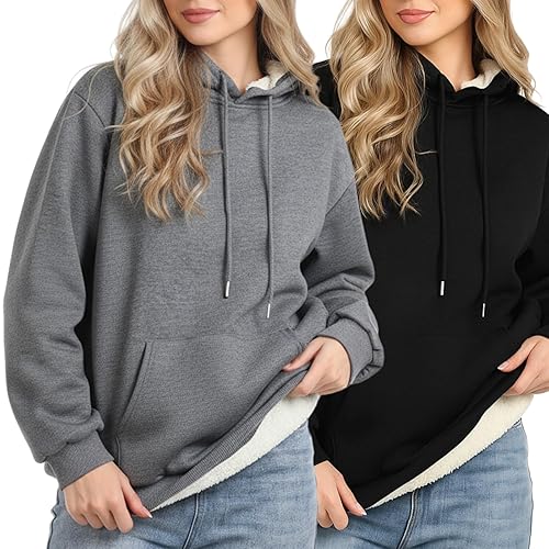 2 Pack Womens Sherpa Lined Hoodies Fleece Sweatshirt Sweater Winter