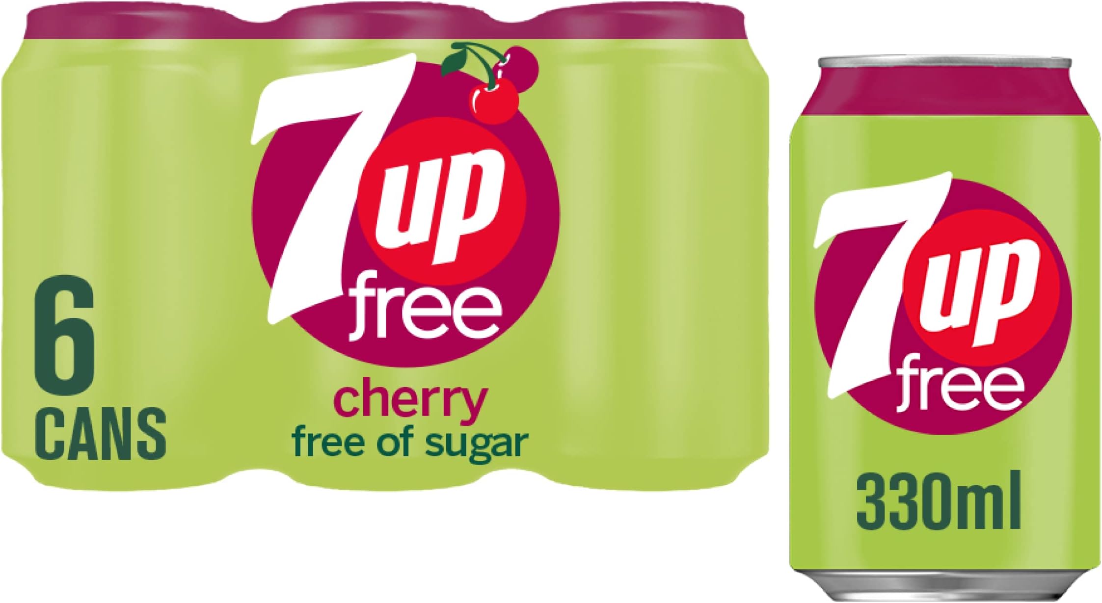 7UPFree - Cherry Flavoured Fizzy Drink, Free of Sugars - 6 x 330ml cans