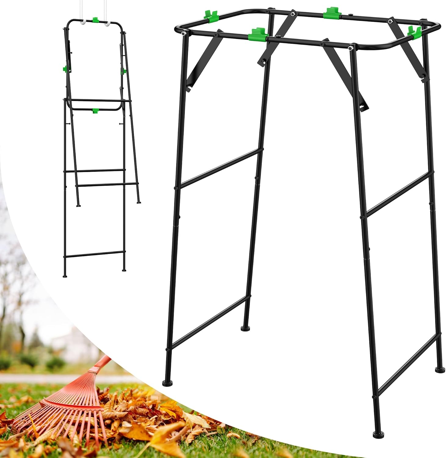 PANNA Outdoor Trash Bag Holder Stand Fits 30-55 Gallon Garbage Bags, Foldable Metal Leaf Bag Holder, Extra Tall Heavy Duty Garden Garbage Bags Frame for Yard & Lawn Cleanup,Camping, Parties
