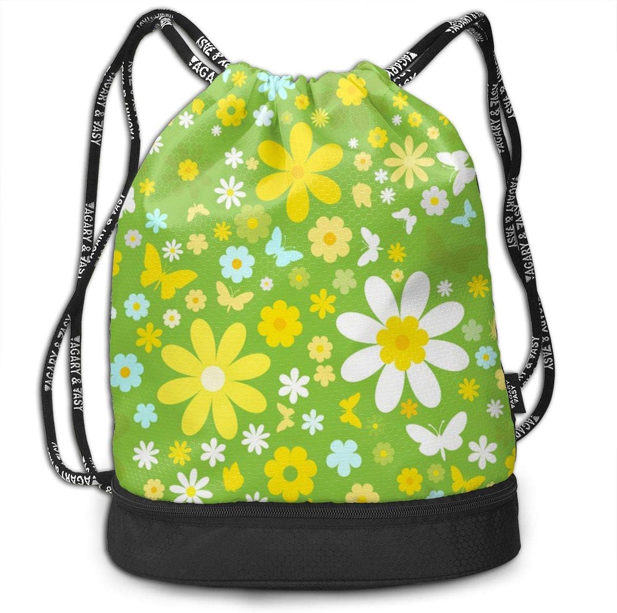 BAOQIN Funny Dance Gift Unisex Drawstring Fashion Beam Backpack Yellow White Flower Print Backpack Travel Gym Tote Cosmetic Bag