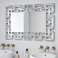 Vista 1 de Espejos decorativos grandes de pared, espejo decorativo de arte moderno con diseño veneciano griego, espejos de pared rectangulares plateados