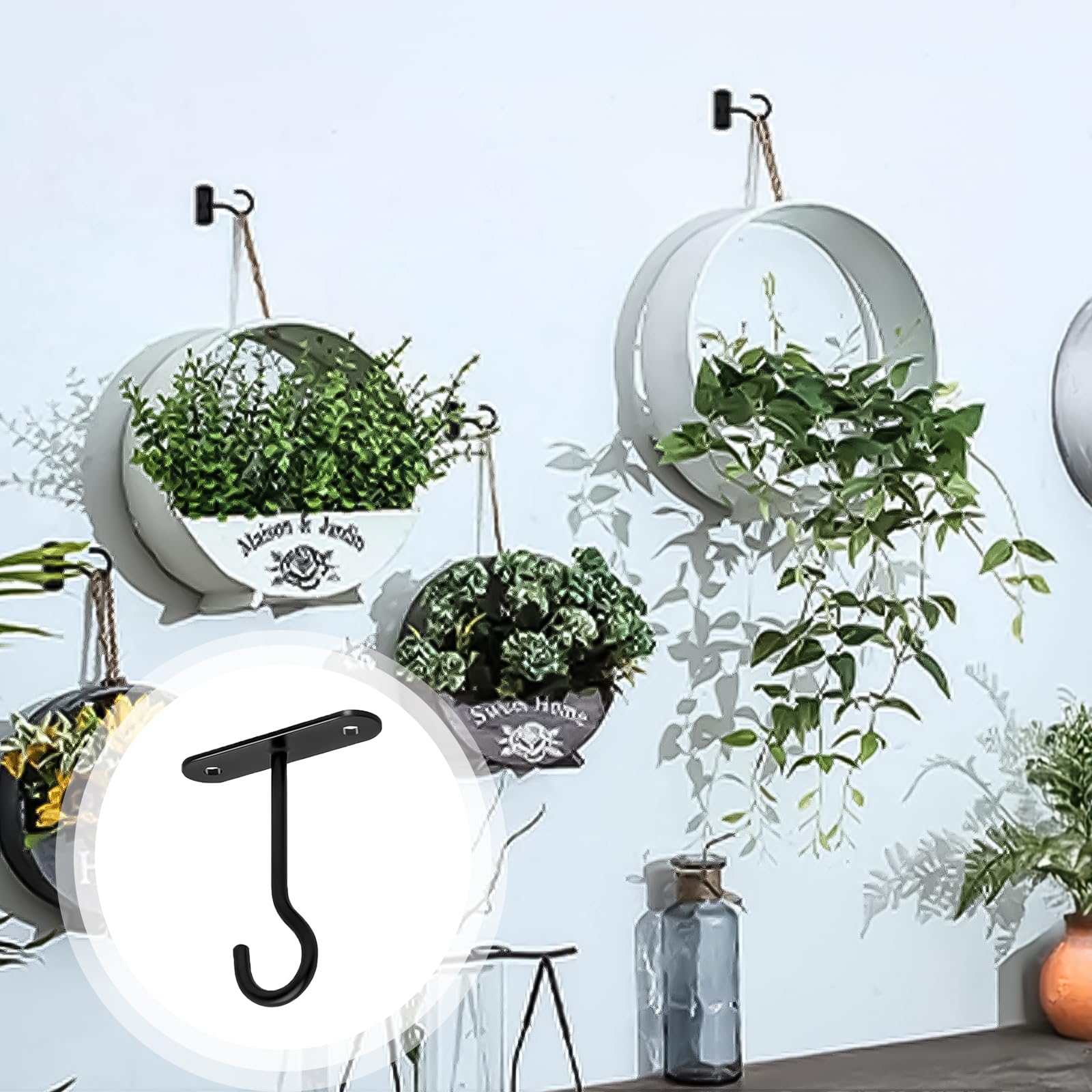 Lot De 4 Crochets De Plafond Pour Suspendre Des Plantes - Support Mural Carre En Metal Pour Plantes Lanternes En Fer Pour Carillons Eoliens Jardinieres 12 7 Cm Blanc