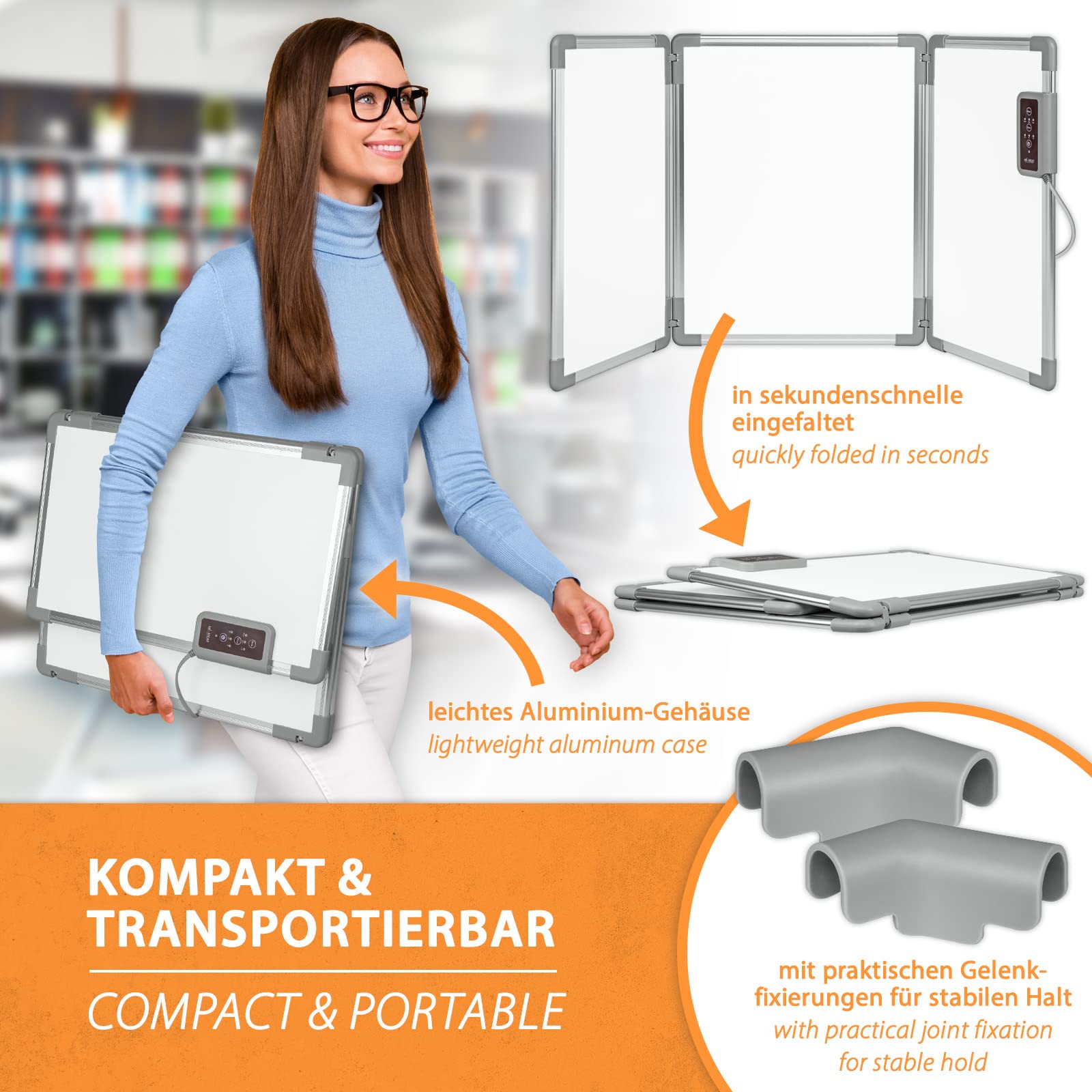 Mi-Heat Składany aluminiowy panel grzewczy, 53 x 108 cm, ogrzewanie na podczerwień 350 W do 80°C, ścianka grzewcza do biura, domu, biura, miejsca pracy, kasy, recepcji