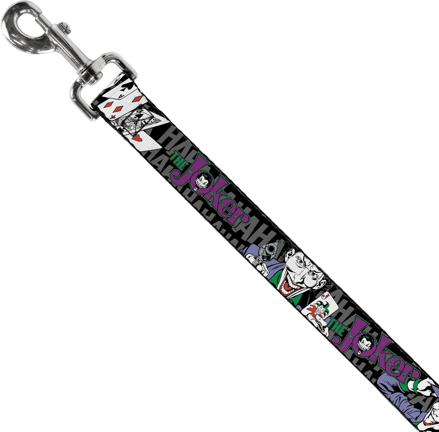 DC Comics Pet Leash, Dog Leash, The Joker Pose Cards Hahahaha Black Gray, 6 Feet Long 1.5 Inch Wide