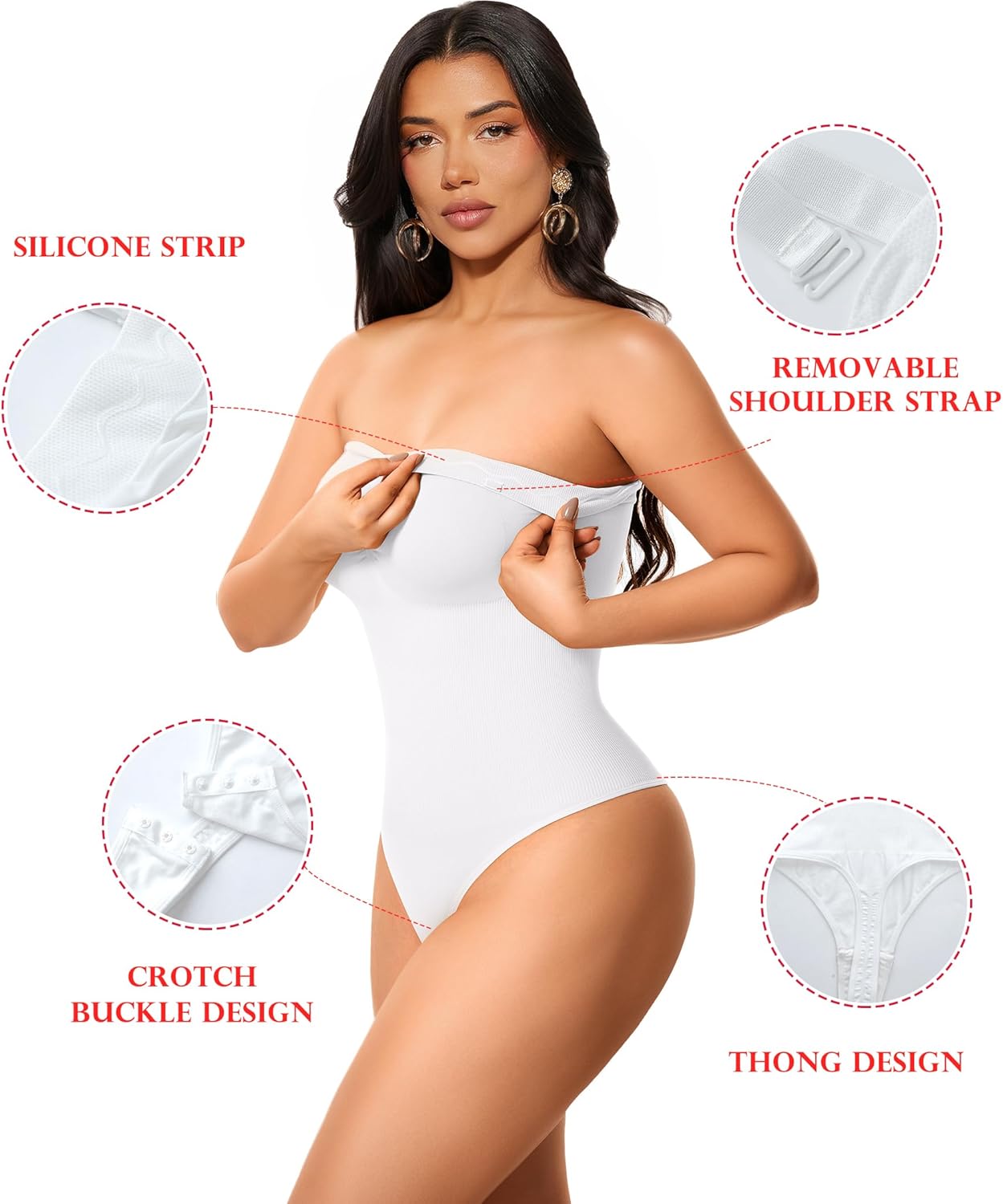 KUMAYES Strapless Shapewear Bodysuits for Women -Thong Body Shaper Tummy Control Tube Top Leotard with Removable Straps - Image 5