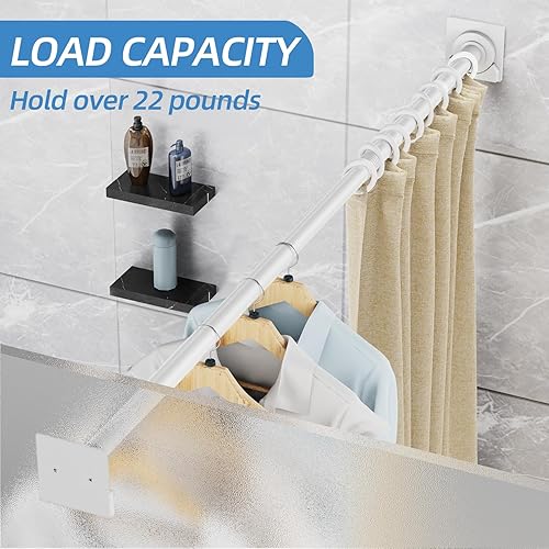 Vista 23 de Barra de cortina de ducha negra mate, varillas de tensión de resorte ajustable de acero inoxidable de 1 pulgada de diámetro, 32 a 80 pulgadas