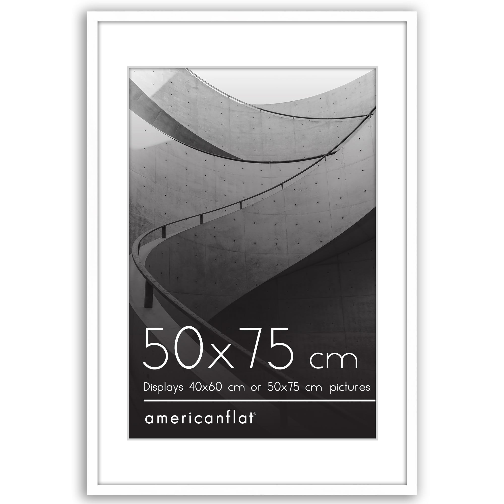 Americanflat 50x75 cm Picture Frame with Polished Plexi Cover - Use as 40x60 cm Wall Photo Frame with Mount or Display 75x50 cm Photo without Mount - Streamline Collection - White
