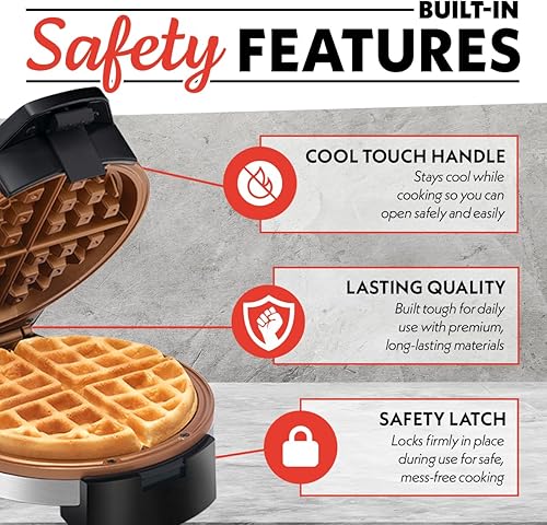 Miniatura 8 de Gourmia Waffle Maker belga - Diseño compacto con almacenamiento vertical, café ajustable y platos de cerámica antiadherentes fáciles de limpiar,