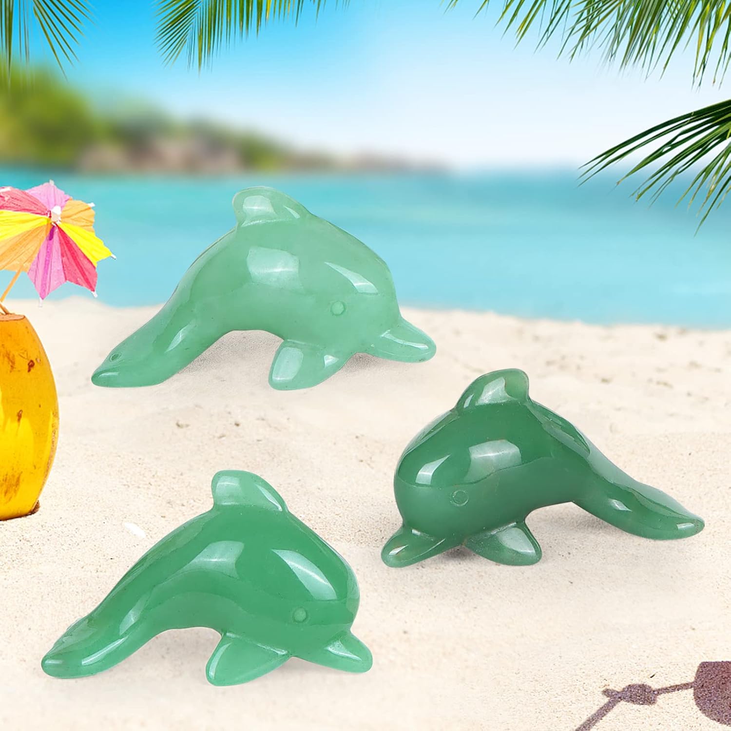 3" Green Jade Crystal Dolphin Statue Crystal Dolphin Figurine Collectibles,Dolphin Gifts for Women, Sea Animal Sculpture, Home Office Desk Decoration Ornaments Green Aventurine - Image 4