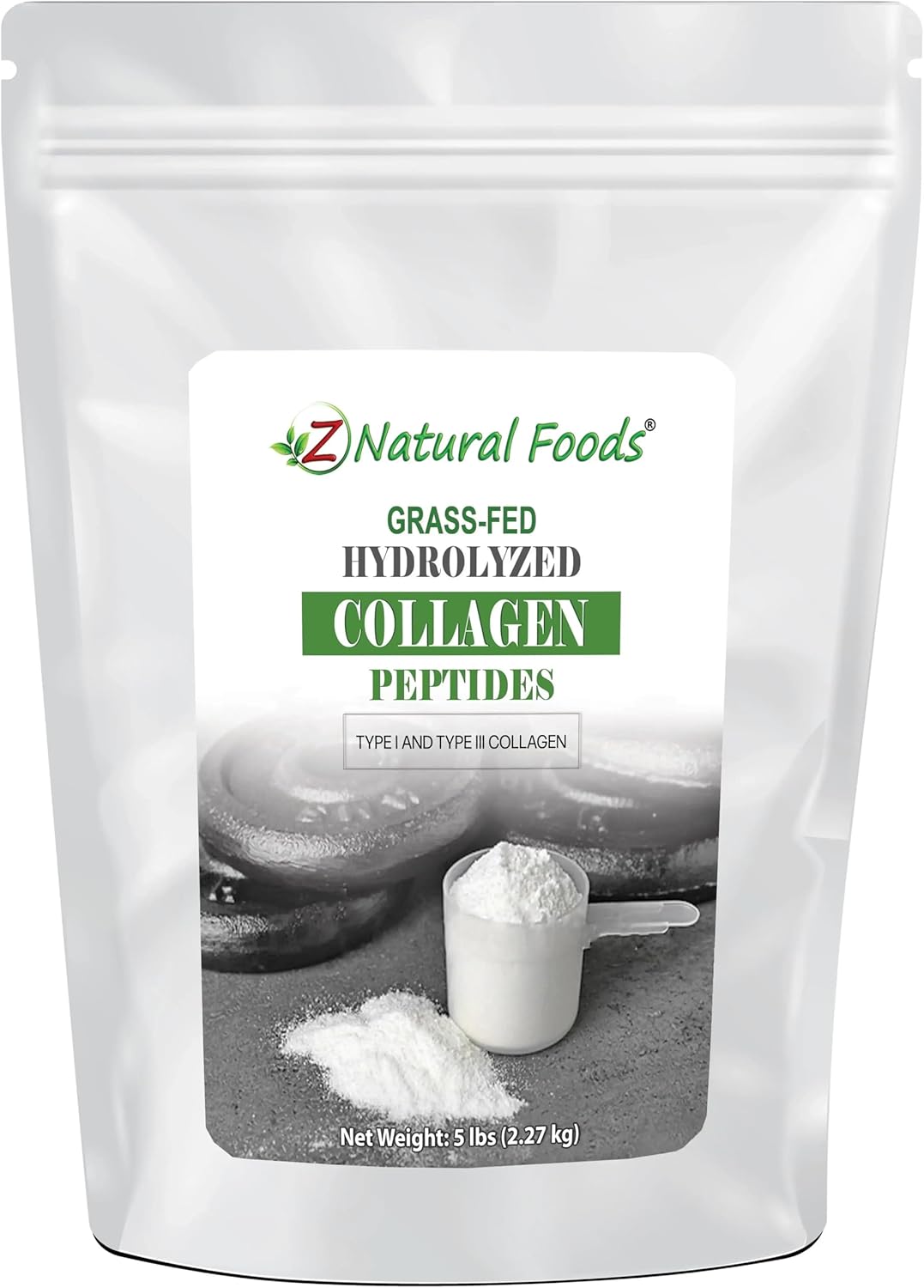 Z Natural Foods Collagen Peptides Powder - Grass-Fed Hydrolyzed Collagen Type 1 and Type 3 Unflavored - for Skin, Hair, Nails & Joints - Keto & Paleo Friendly (5 Pounds)
