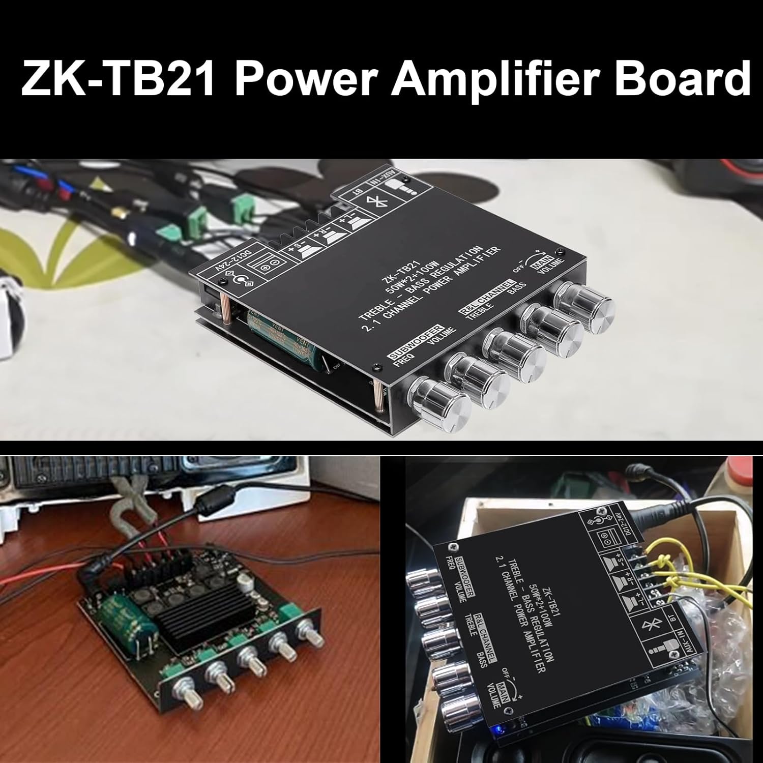AITRIP 2PCS ZK-TB21 Bluetooth Amplifier Board,Bluetooth5.1 TPA3116 Chip with Subwoofer 2.1 Channel 50W×2+100W, DC 12-24V Bluetooth and AUX Inputs,Stereo Digital AMP for DIY Home Speakers