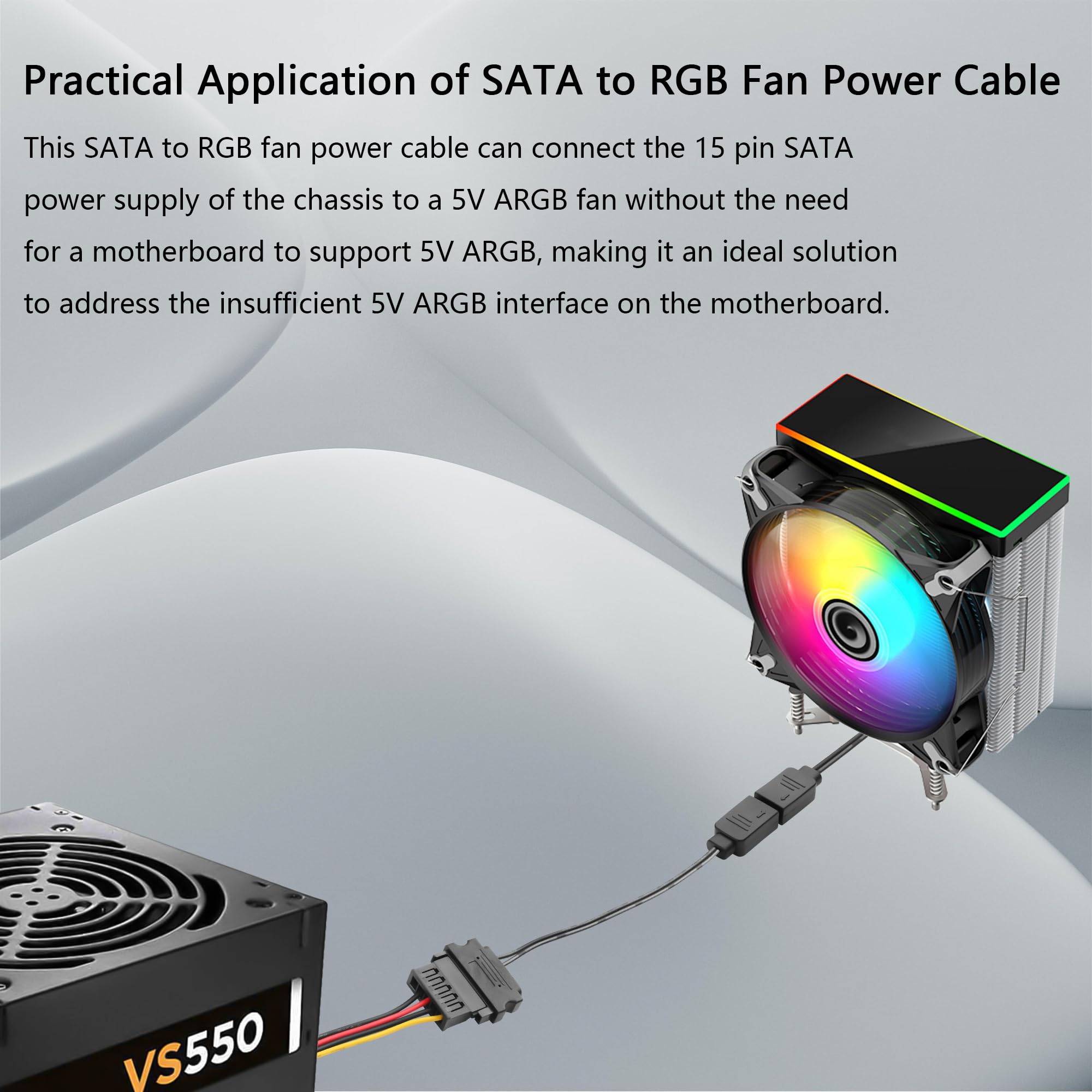 GINTOOYUN 2 stuks SATA naar RGB Fan Power Wire 22awg SATA 15-polige