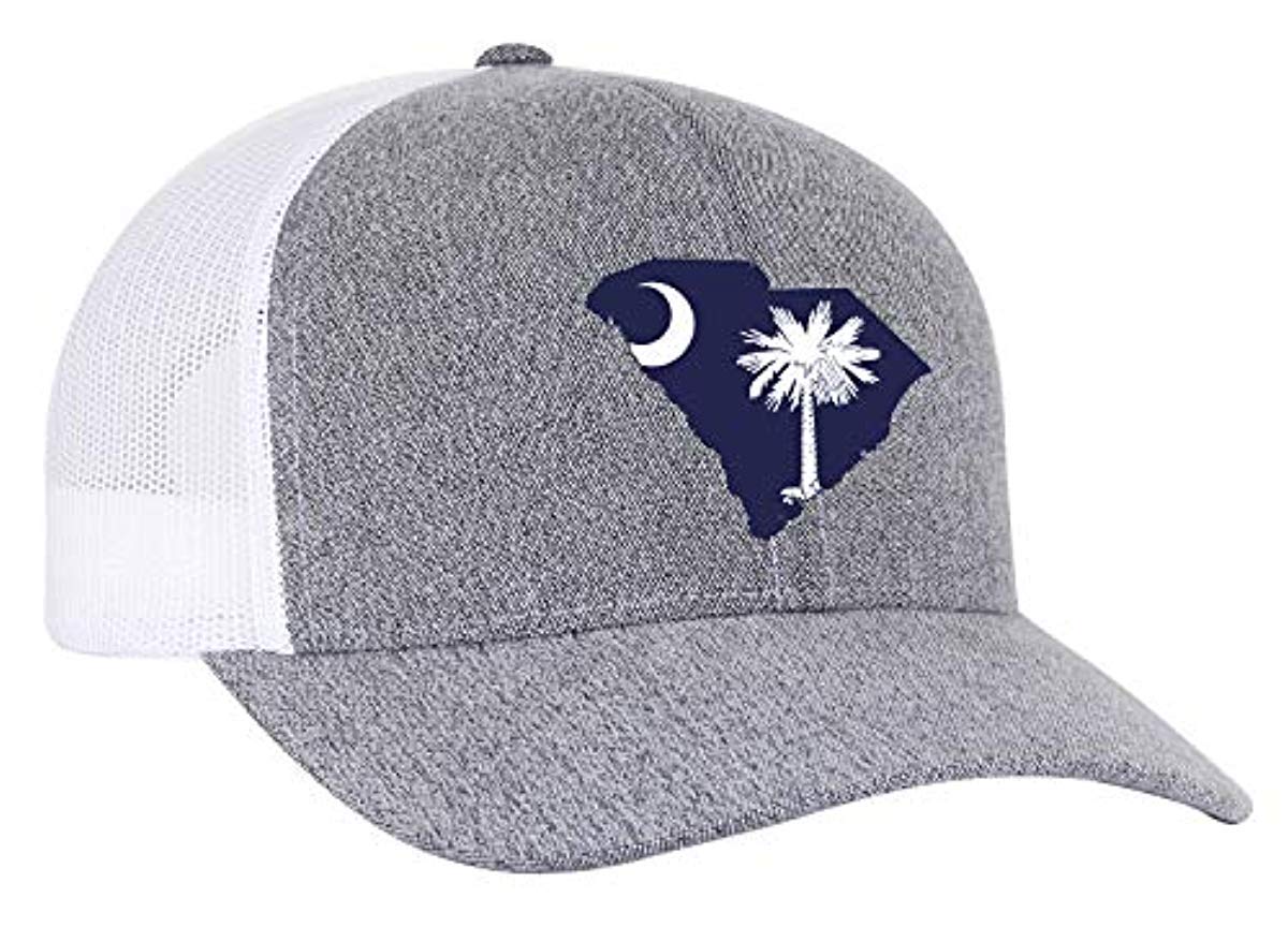 Heritage PrideSouth Carolina State Flag Embroidered Trucker Mesh Snapback Hat Gray Heather White Mesh