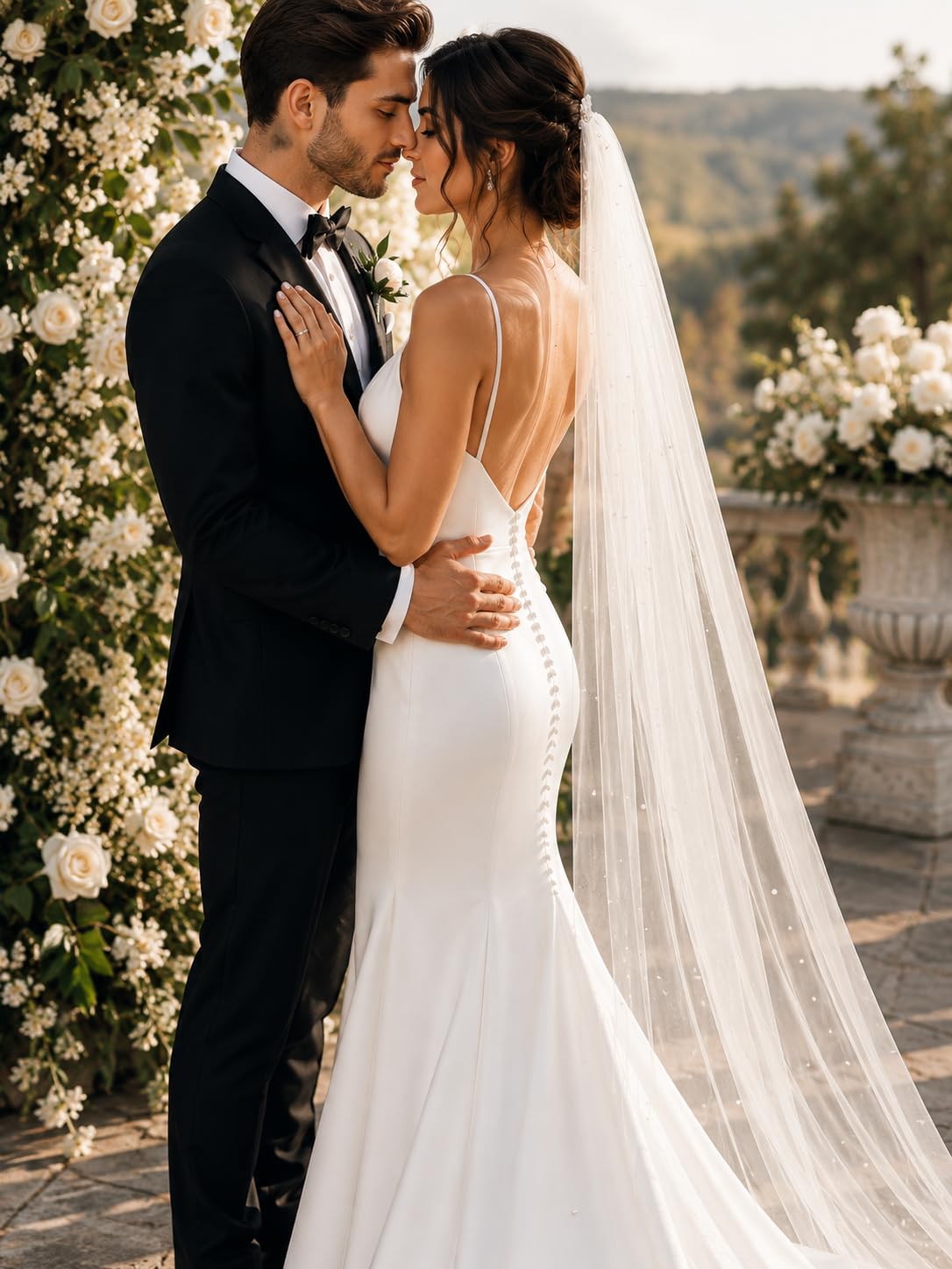 Pet-Jos Perle Brautschleier, Tüll Brautschleier mit Perlen, Hochzeit langer Schleier, Braut Hochzeitsschleier, Weiß Elfenbein Kathedrale Lange Schleier Einfache Perle Dekor