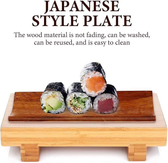 Plato de sushi de madera largo para restaurante y hogar miniatura 7