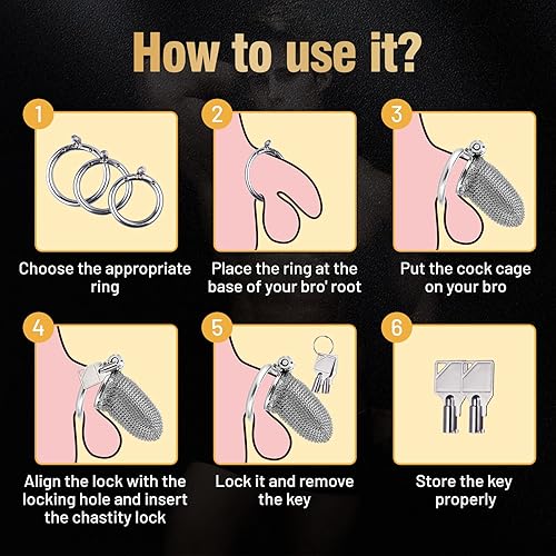Miniatura 6 de Jaula de castidad  Dispositivo de castidad masculina con juego de bloqueo invisible, 3 tamaños de anillos (1.57 pulgadas, 1.77 pulgadas, 1.97
